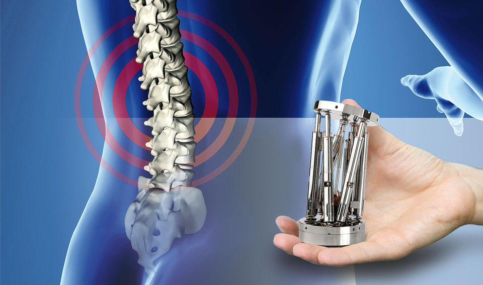 In close collaboration, MPS Microsystems produces a miniature and extremely accurate hexapod robot. This tool assists surgeons and offers them accurate positioning and movement during spine operations.