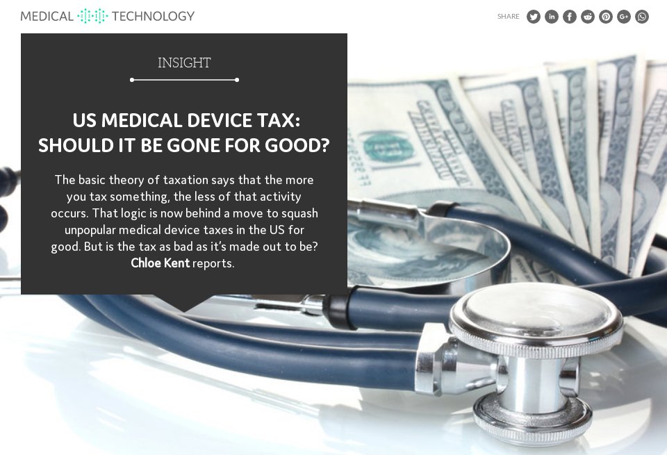 US medical device tax should it be gone for good? Medical Technology Issue 16 June 2019