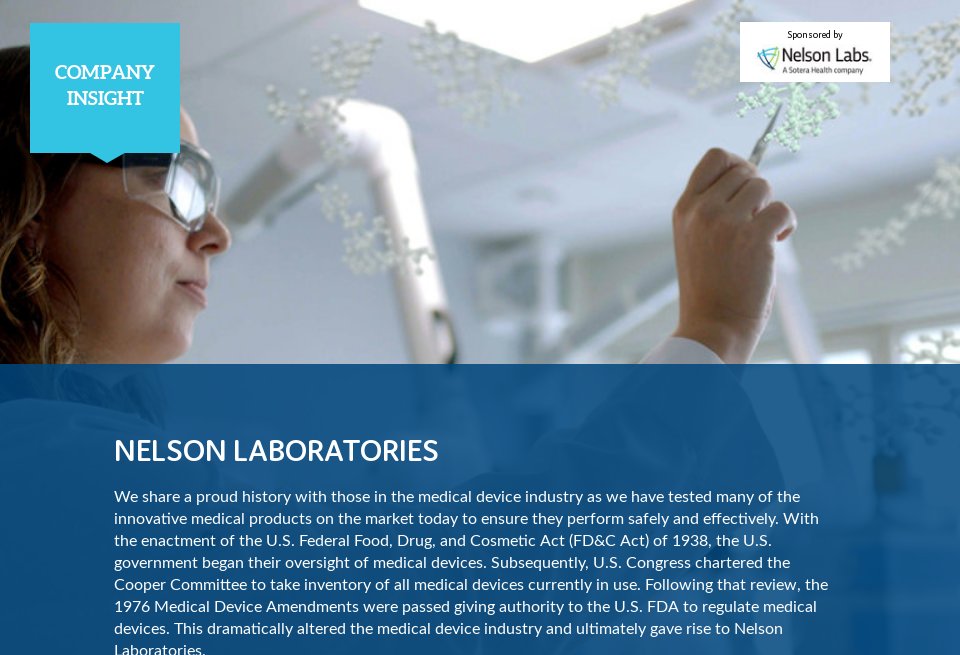 Nelson Labs Company Insight Medical Technology Issue 21 November 2019