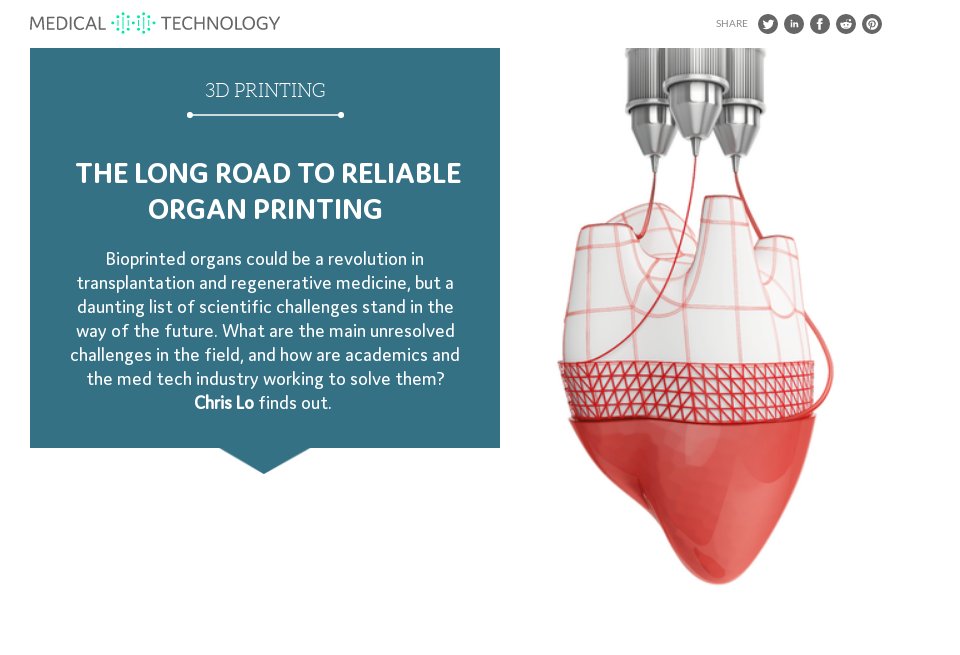 The long road to reliable organ printing Medical Technology Issue